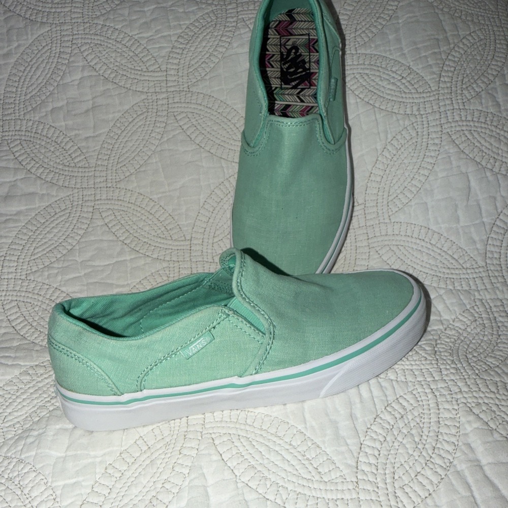Vans‎ Classic Slip-On Aqua Sea Foam Green Canvas Skate Shoes Womens 8 Mens 6.5